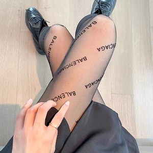 性感黑色丝袜b家字母网红同款黑丝ins潮牌防勾丝连脚袜美腿超薄女