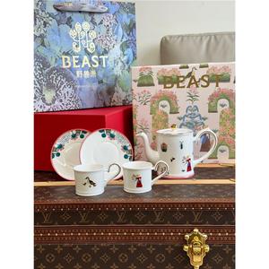 现货野兽派千叶玫瑰野兽的花骨瓷整套茶具茶杯咖啡杯茶壶礼盒