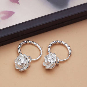 9999老凤祥和999纯银女耳环足银莲花耳坠显瘦高级大气耳饰防过敏