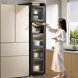 带门厨房夹缝收纳置物架落地多层超窄冰箱缝隙侧边小型储物柜架子