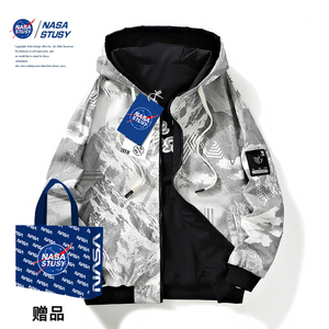 NASA官方两面穿夹克男士春秋季潮牌外套宽松大码情侣运动休闲上衣