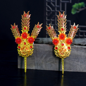 家用潮汕拜神敬佛招财天公月娘铜金花插香炉金花神花彩结婚床头花