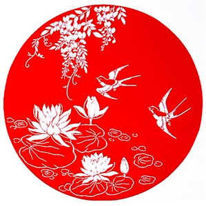 圆形剪纸窗花中国特色手工艺品家居装k饰画剪纸画金鱼戏水燕子闹.