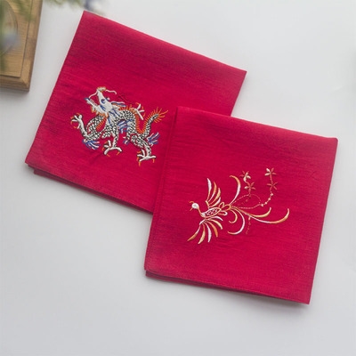 刺绣手帕纯棉女士男士古风定制红手绢结婚喜帕回礼u订婚交换礼物