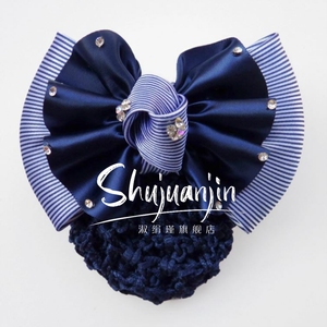 职业头花护士发卡网兜韩版条纹水钻酒店护士发饰银行空姐带发夹