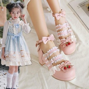 儿童网红高跟鞋女童皮鞋2021春季新款日系洛丽塔公主鞋中大童女孩