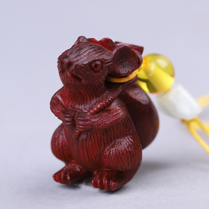 新品小招紫檀老鼠钱袋代代叶钱随c身数财手把件复古木雕文玩把件