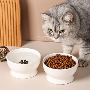 陶瓷猫碗保护颈椎防黑下巴单碗高脚零食饮水碗幼猫泰迪狗碗猫用品