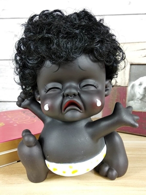 新品喜怒哀乐摆件小黑人摇头黑色表情娃娃创意y卡通桌面存钱罐礼
