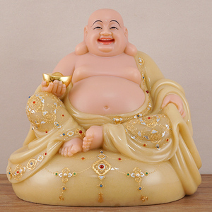 汉白玉佛像弥勒佛菩萨大肚笑佛招财摆件家用客厅笑佛像弥勒佛佛像