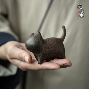 纪先生粗陶茶宠摆件家用可养陶瓷小猫咪茶玩茶盘茶台功夫茶道配件