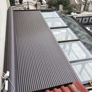 南京户外铝合金天幕阳光房遮阳卷帘杜亚智能遥控室外玻璃顶电动窗