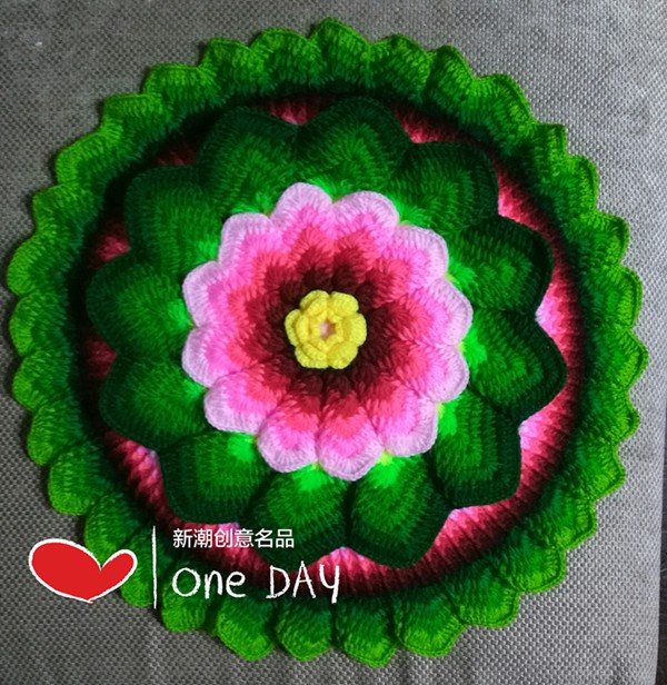 手工编织坐垫 莲花坐垫 莲花抱枕 圆形坐垫 办g公椅坐垫 毛线坐垫