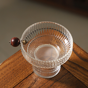 日式锤纹玻璃茶隔过滤网木珠把茶漏带品杯底座公道杯透明功夫茶滤
