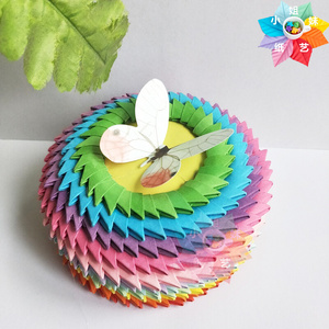 22手工折纸三角插制作原创爱心盒t圆形七彩盒桌面收纳盒材料包半