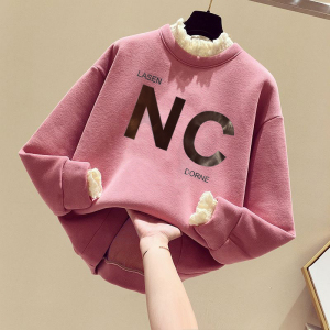 唯品会特卖女装特价清仓秋冬加绒加厚宽松蕾丝拼接套头上衣卫衣女