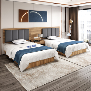 酒店家具标间全套定制快捷式客房单人间双人床公寓民宿宾馆专用床