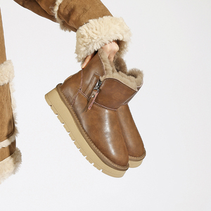 东北厚底保暖棉鞋雪地靴女冬季2023新款羊皮毛一体防滑防水短筒靴