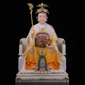 彩绘九龙圣母神像供奉汉白玉圣母娘娘三圣母龙母佛像居家工艺摆件