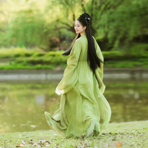 绿色汉服女夏款2022新款原创魏晋制古装超仙气飘逸广袖流仙裙古风