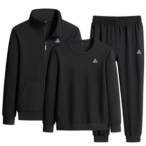 匹克运动套装男秋冬立领开衫长裤加绒爸爸装中老年卫衣外套三件套