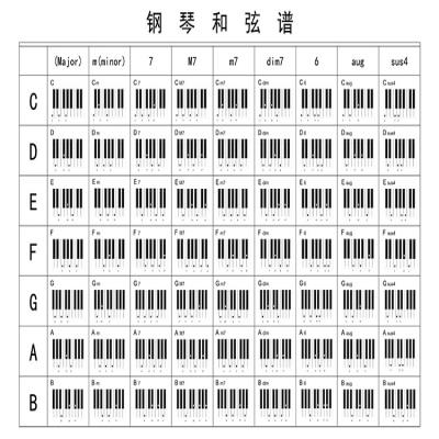 钢琴电子琴键盘和弦表 和弦指法对照图 大尺寸音乐学习工具和弦图