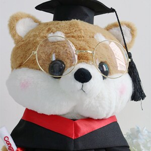 毕业眼镜熊小柴犬软萌狗狗博士帽硕士熊可爱玩偶卡通毛绒公仔儿童