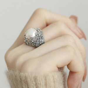 藏式复古民族风镶嵌花丝珍珠戒指时尚气质百搭高级感潮流食指戒女