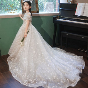 钢琴演奏礼服女中学生甜美风声乐艺考独唱演出服装女童圆锁公主裙