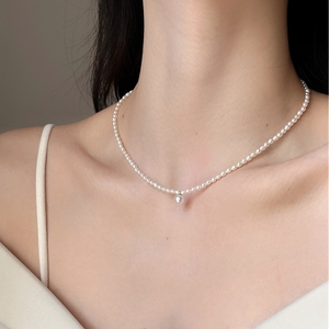 3mm天然淡水小米粒珍珠项链单颗吊坠锁骨链颈链小众高级感正品女