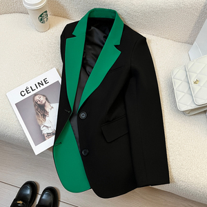 黑色拼接西装外套女2024春季新款韩版设计感潮流气质时尚高级西服
