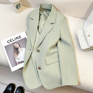 2024春季新款今年流行绿色西装外套女韩版气质高级设计感休闲西服