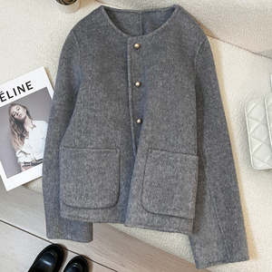 灰色双面呢子西装外套女2023秋冬新款高级质感韩系羊绒设计感上衣