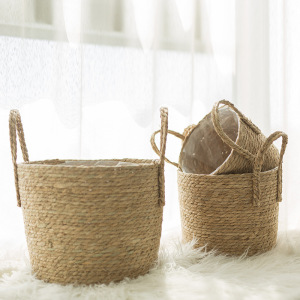 新款 北欧草绳筐草编花盆盆栽收纳篮编织蒲草藤编花艺篮