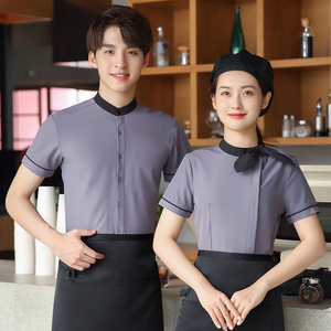 酒店服务员工作服女短袖夏餐饮饭店火锅店前厅吧台水吧工装前台男