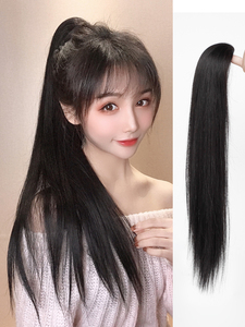 长直发真发马尾假发女辫子发尾自然高抓夹假发片黑色假头发扎发辫