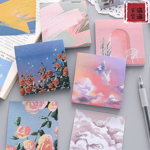 涵涵百货 便签唯美风景便利油画学生星空ins风标签贴可撕粘性强