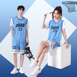 美式篮球服定制短袖T恤假两件球服篮球男套装大学生训练服班服女