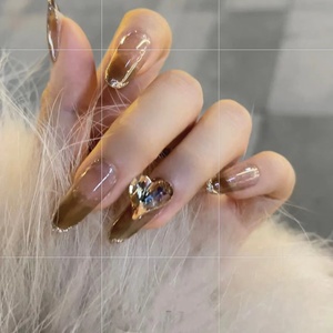 2021新款欧美辣妹法式爱心水钻长款美甲成品假指甲片ins风穿戴甲