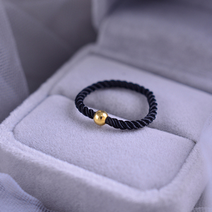 925纯银编织许愿指环戒指女手编黑绳环带珠子绳子简约珠珠情侣ins