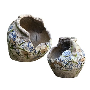 新品彩绘青花花盆花园装f饰大号多肉绿植个性创意瓦罐破罐子器户