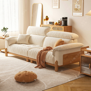 易安亭阁佛山新款日式现代简约原木风布艺沙发客厅小户型实木家具