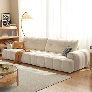 奶油风泡芙布艺沙发直排小户型北欧现代简约猫抓布直排棉花糖沙发