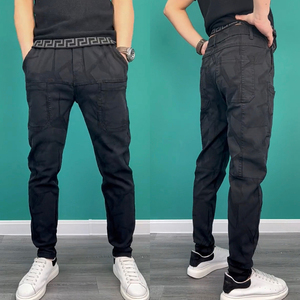 夏季薄款提花六兜牛仔裤男士时尚潮流弹力束脚休闲裤修身小脚裤潮