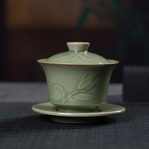龙泉青瓷功夫茶具盖碗三才家用大号泡茶碗陶瓷越窑带盖茶道敬茶杯