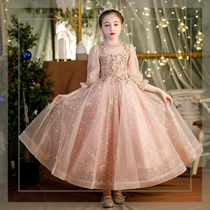 高定礼服女童12岁生日宴会公主裙秋季结婚花童钢琴艺考演奏蓬蓬裙