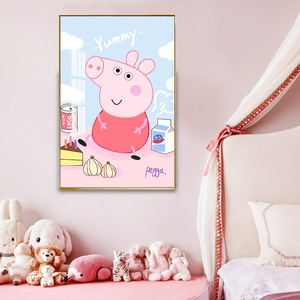 小猪佩奇数字油画佩琪乔治挂画儿童房装饰画床头画卡通女孩男孩