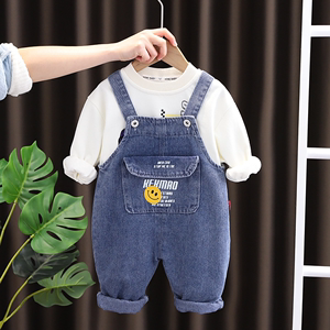 婴儿衣服春季洋气圆领长袖卫衣背带裤套装1一2周岁男女童宝宝春装