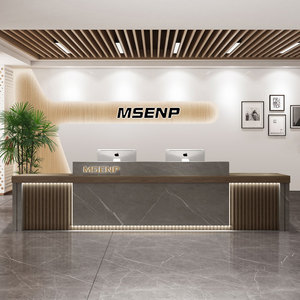 复古新中式吧台收银台中式茶馆吧台养生馆前台桌接待台双格栅柜台