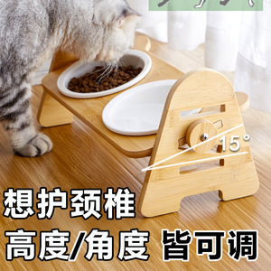 宠物餐桌可调节护颈椎碗架双碗大型犬猫咪实木桌子增高狗陶瓷碗
